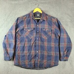 Vintage Codet Mens Shirt Jacket Plaid Blue Green Cotton Pearl Snaps Quilted 2XL